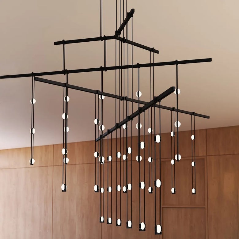 SONNEMAN-72-Inch Suspenders 4-Tier Tri-Bar Chandelier with Crystal Ladder Lights in Black or White Finish