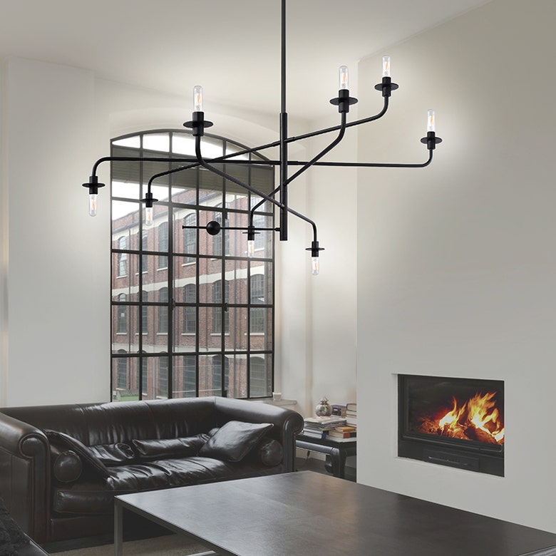 SONNEMAN Atelier 8-Light Industrial Chandelier for Large Open Spaces with Distinct Sculptural Design