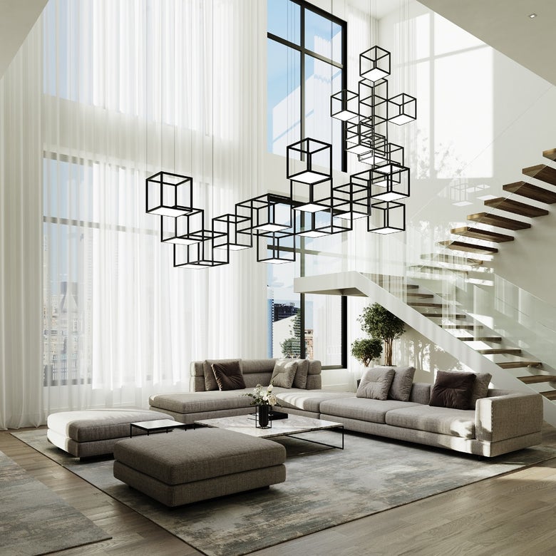 SONNEMAN Cubix 12-Light LED Chandelier with Modern Suspended Cube Design for Contemporary Spaces