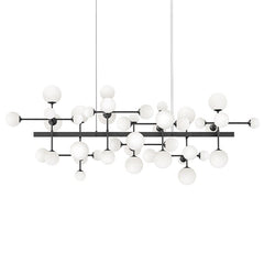 SONNEMAN Nebula Bar Chandelier – 8 Illuminated Glass Spheres on Linear Rectangular Beams for High Ceilings