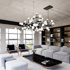 SONNEMAN Nebula Large Square Chandelier With Glass Spheres - Sculptural Illumination for High Ceilings