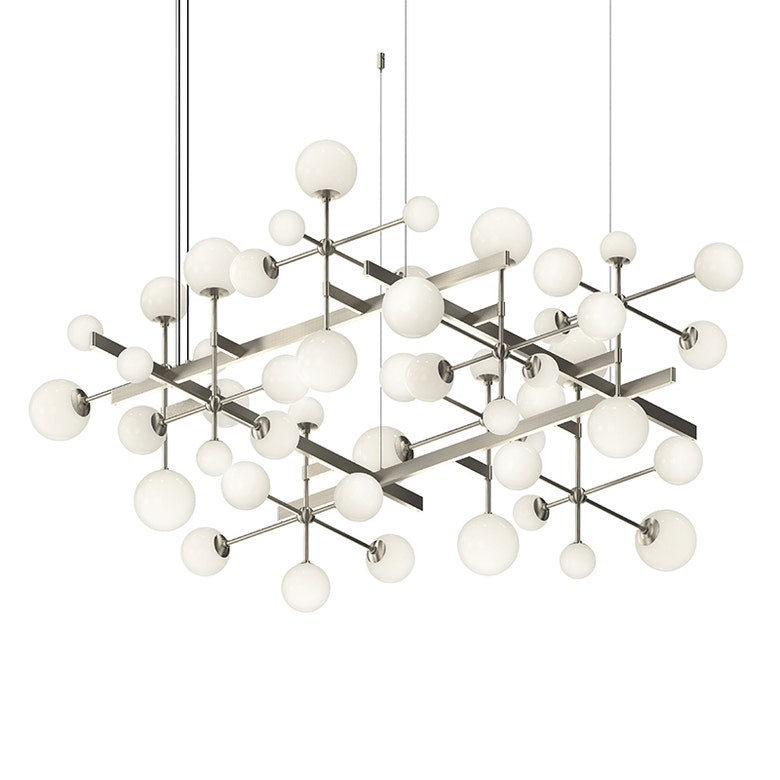 SONNEMAN Nebula Square Chandelier with Intersecting Stems and Illuminated Glass Spheres