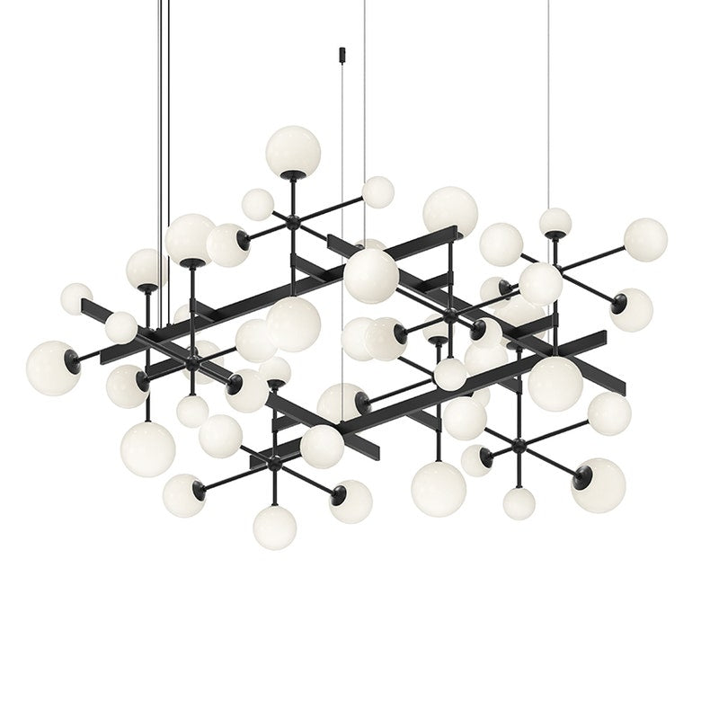 SONNEMAN Nebula Square Chandelier with Intersecting Stems and Illuminated Glass Spheres