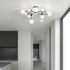 SONNEMAN-Sabon 3-Light Semi-Flush Mount With Luminous Etched Glass Globes And Geometric Design