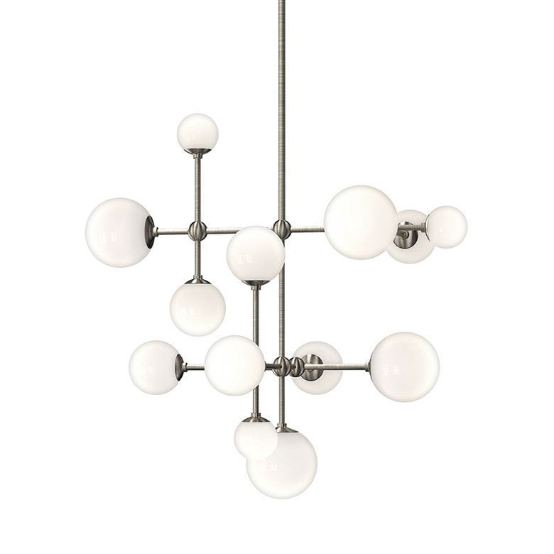 SONNEMAN Sabon Chandelier With Luminous Etched Glass Globes and Geometric Sculptural Design