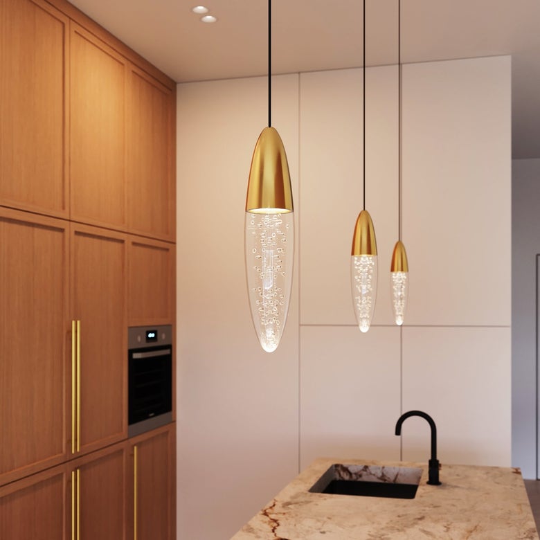 SONNEMAN Sultana Pendant Light – Hand-Blown Seeded Crystal Glass with Polished Chrome or Brass Finish for Elegant Illumination