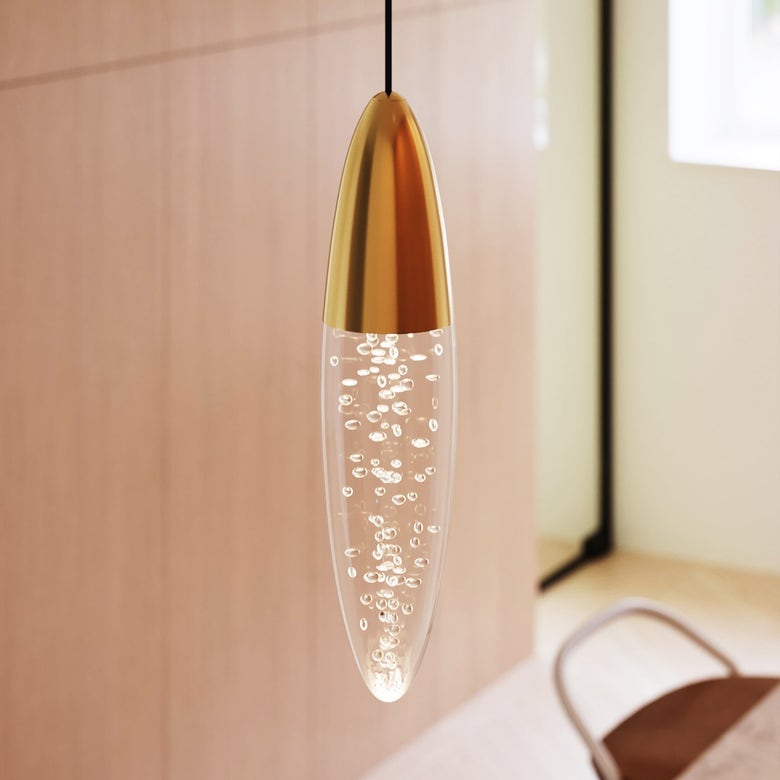 SONNEMAN Sultana Pendant Light – Hand-Blown Seeded Crystal Glass with Polished Chrome or Brass Finish for Elegant Illumination