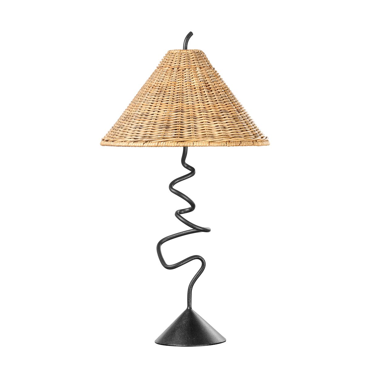 Troy Lighting-Alaric Table Lamp With Whimsical Forged Iron Stem And Tapered Natural Rattan Shade