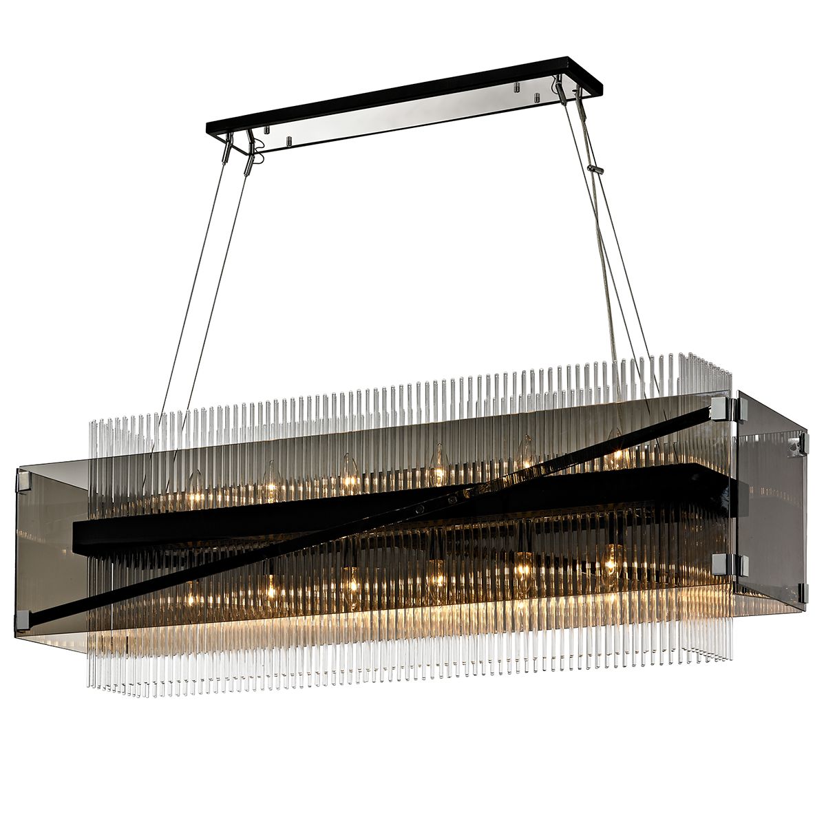 Troy Lighting Apollo Linear Chandelier With Plated Smoke Glass Panels for Elegant Ambient Lighting