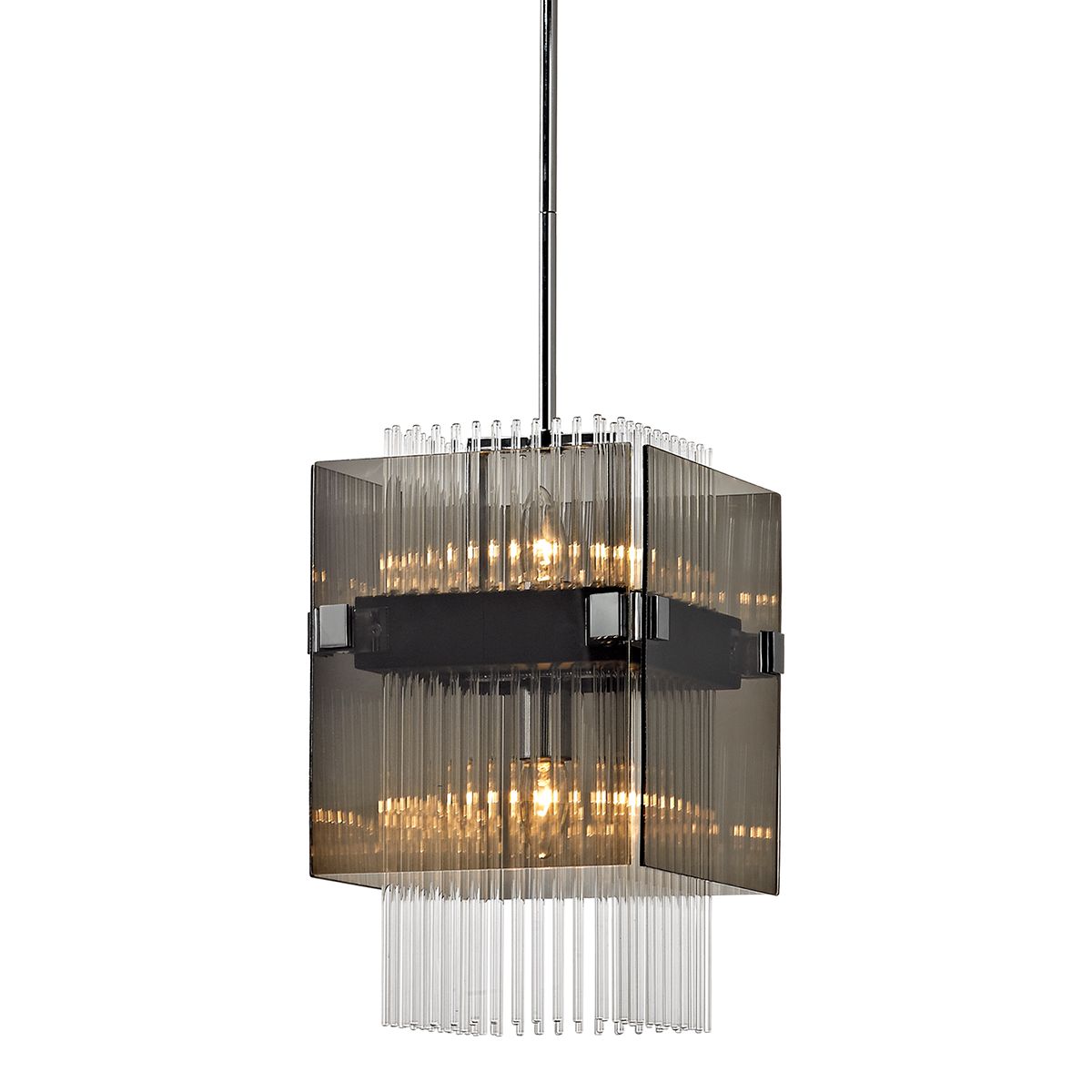 Troy Lighting-Apollo Pendant Light – Modern Elegance with Plated Smoke Glass Panels for Unique Atmosphere