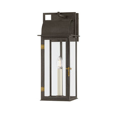 Troy Lighting Bohen Medium Outdoor Wall Sconce - Classic American Lantern Design in Forged Iron and Patina Brass