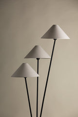 Troy Lighting Cedar Floor Lamp With Unique Tripod Base, 3 Tapered Off-White Linen Shades, Modern Design