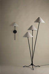 Troy Lighting Cedar Floor Lamp With Unique Tripod Base, 3 Tapered Off-White Linen Shades, Modern Design