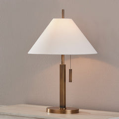 Troy Lighting Clic Table Lamp With Patina Brass Finish And Off-White Linen Shade