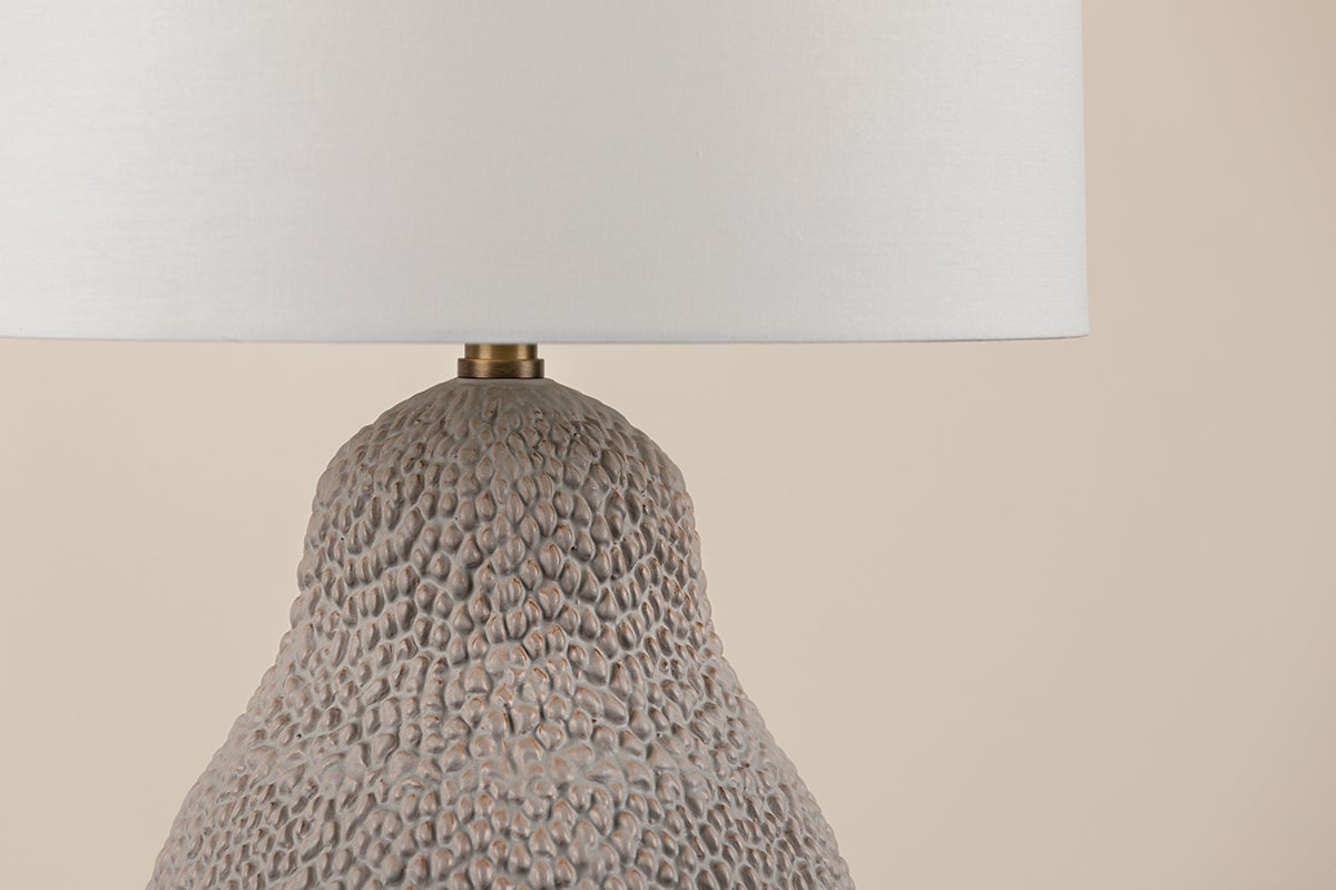 Troy Lighting-Crater Table Lamp - Ceramic White Gold Base with White Linen Shade, Inspired by Jackfruit Design