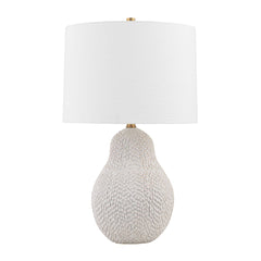 Troy Lighting-Crater Table Lamp - Ceramic White Gold Base with White Linen Shade, Inspired by Jackfruit Design