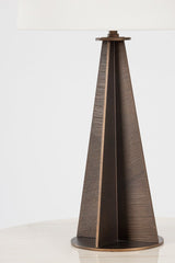 Troy Lighting-Finn Table Lamp With Fin-Shaped Bronze Leaf Body And Grained Off-White Linen Shade