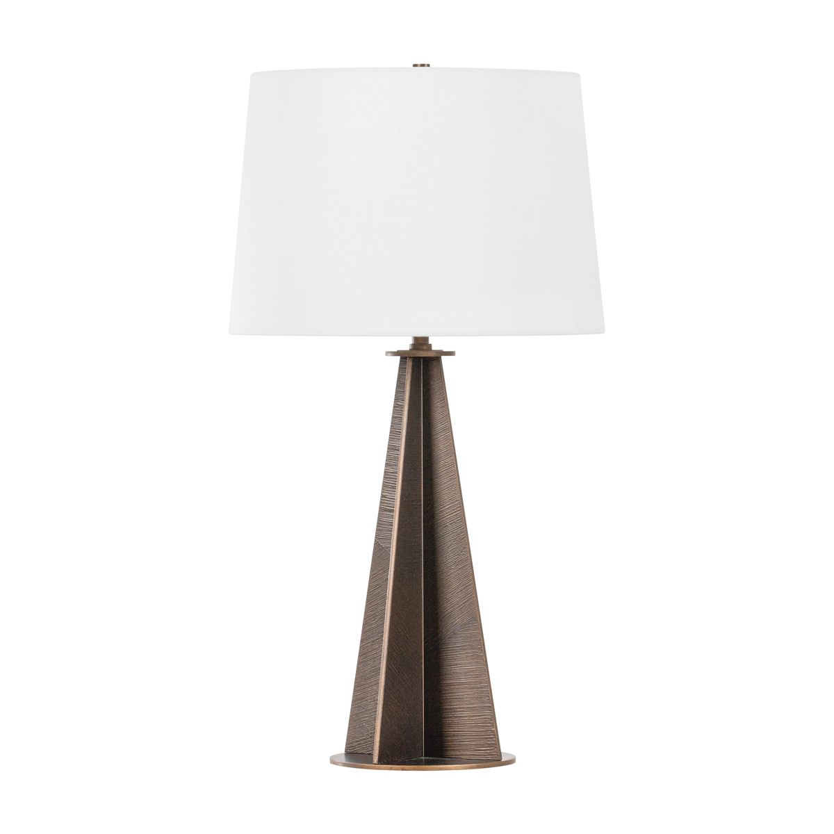 Troy Lighting-Finn Table Lamp With Fin-Shaped Bronze Leaf Body And Grained Off-White Linen Shade