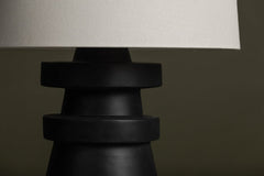 Troy Lighting Grover Table Lamp - Sculptural Charcoal Ceramic Base with Off-White Linen Drum Shade