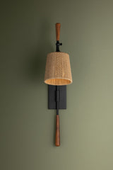 Troy Lighting Harlyn Mid-Century Modern Wall Sconce with Abaca Cord Shade and Acacia Wood Accents