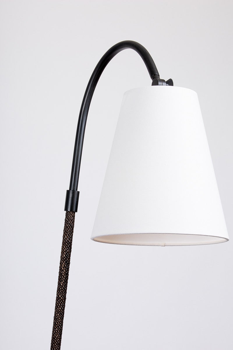 Troy Lighting Holliston Floor Lamp With Forged Iron, Abaca Rope Stem, And White Linen Shade