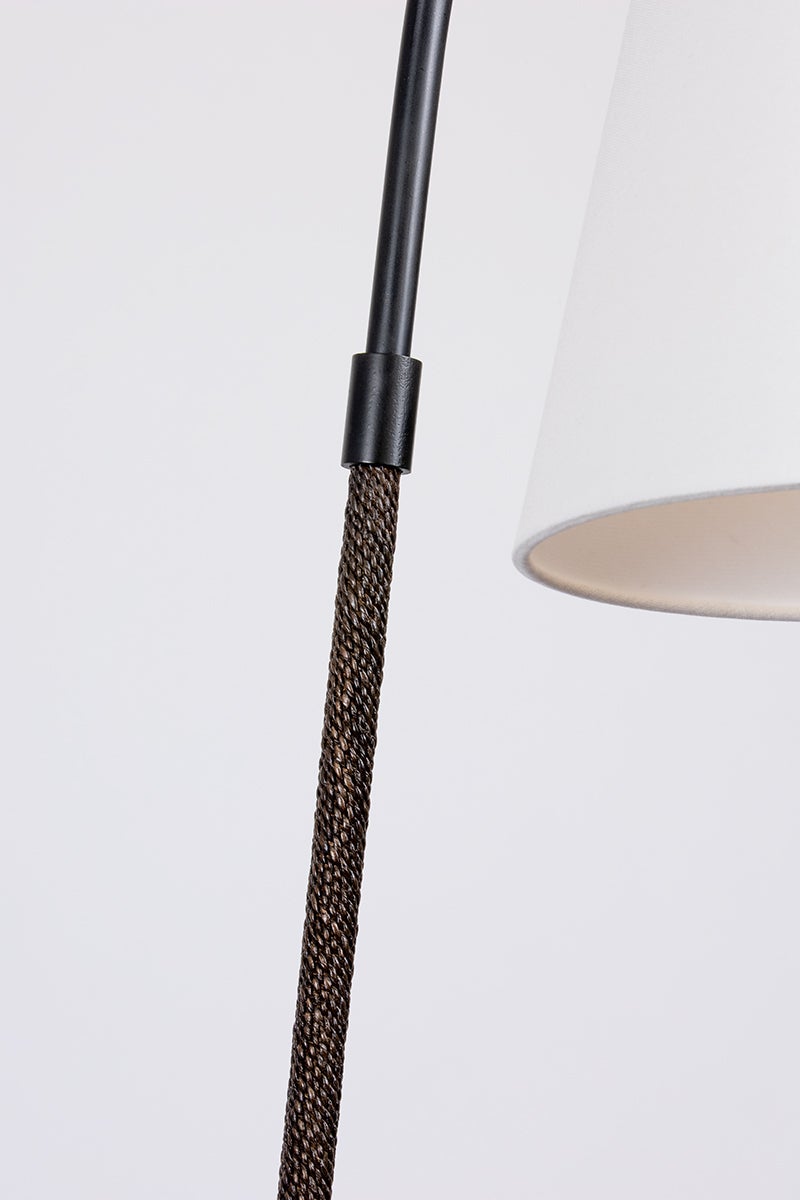 Troy Lighting Holliston Floor Lamp With Forged Iron, Abaca Rope Stem, And White Linen Shade