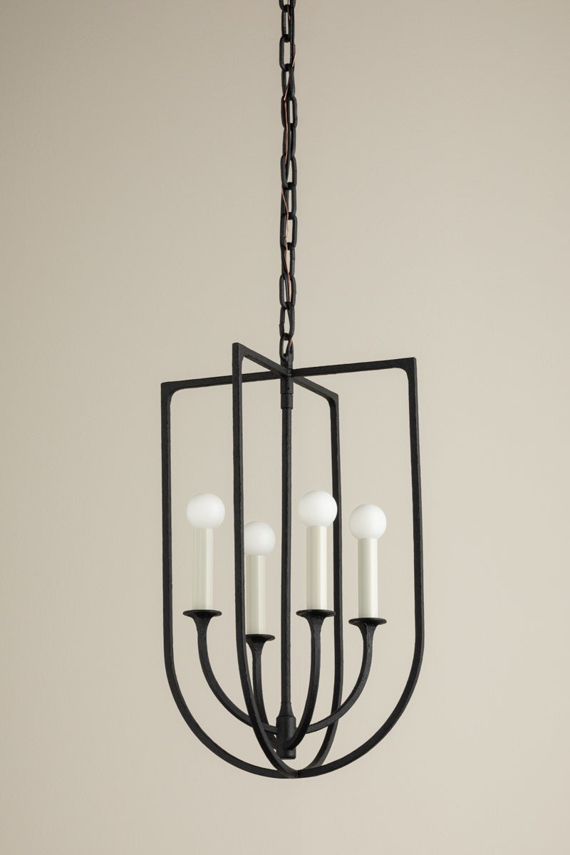 Troy Lighting Kael Minimalist Lantern with Open Cage Structure and Classic Black Iron Finish