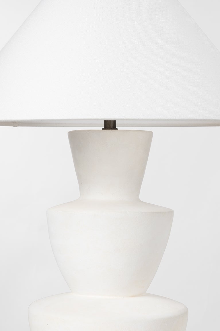 Troy Lighting-Kamas Table Lamp - Organic Ivory Ceramic with Tapered Off-White Linen Shade and Brass Accents