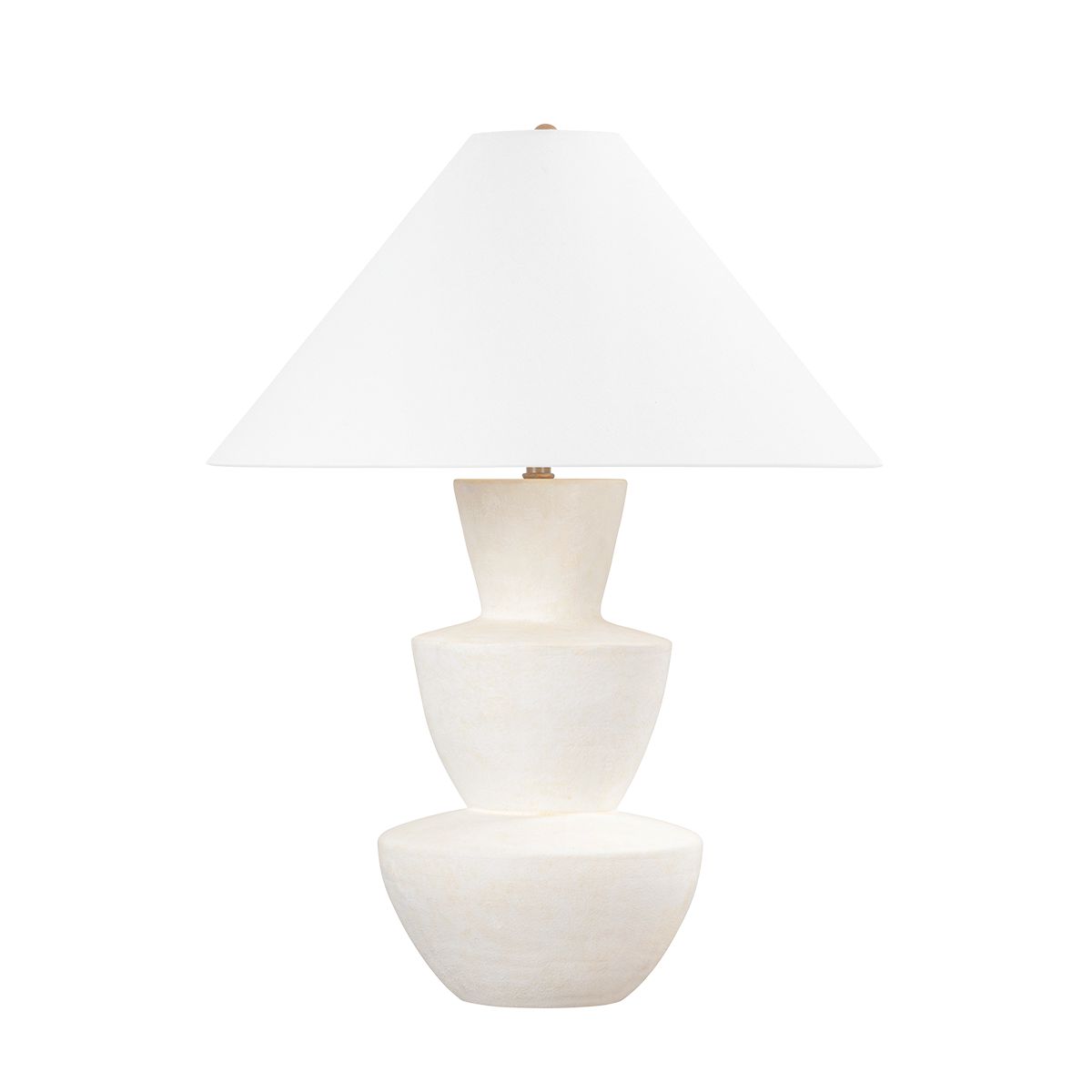 Troy Lighting-Kamas Table Lamp - Organic Ivory Ceramic with Tapered Off-White Linen Shade and Brass Accents