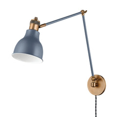 Troy Lighting-Large Makin Plug-In Sconce in Slate Blue Finish with Patina Brass Hardware and Braided Black Cord