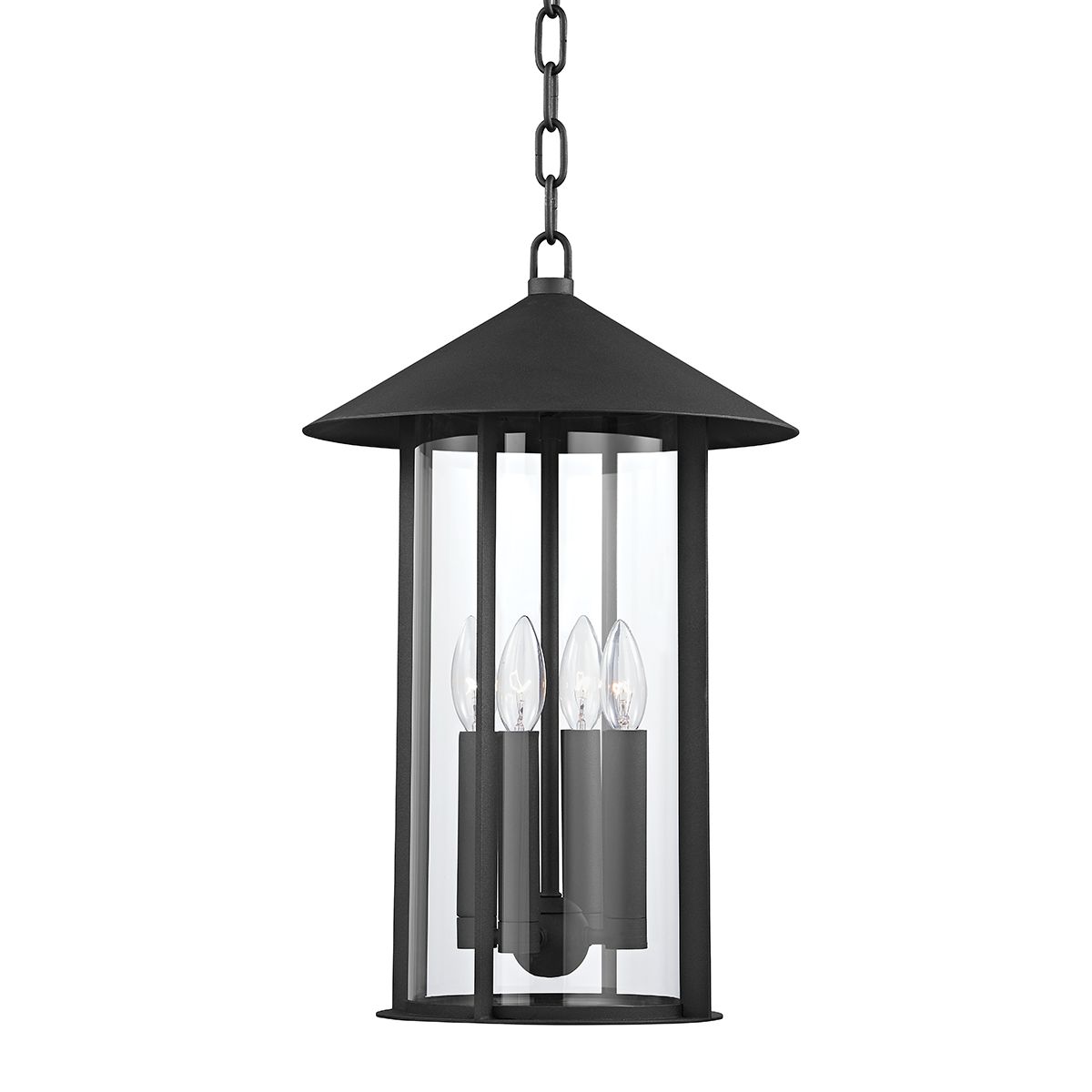 Troy Lighting Long Beach Outdoor Hanging Lantern With Clear Glass Cylinder And Textured Black Metal Frame