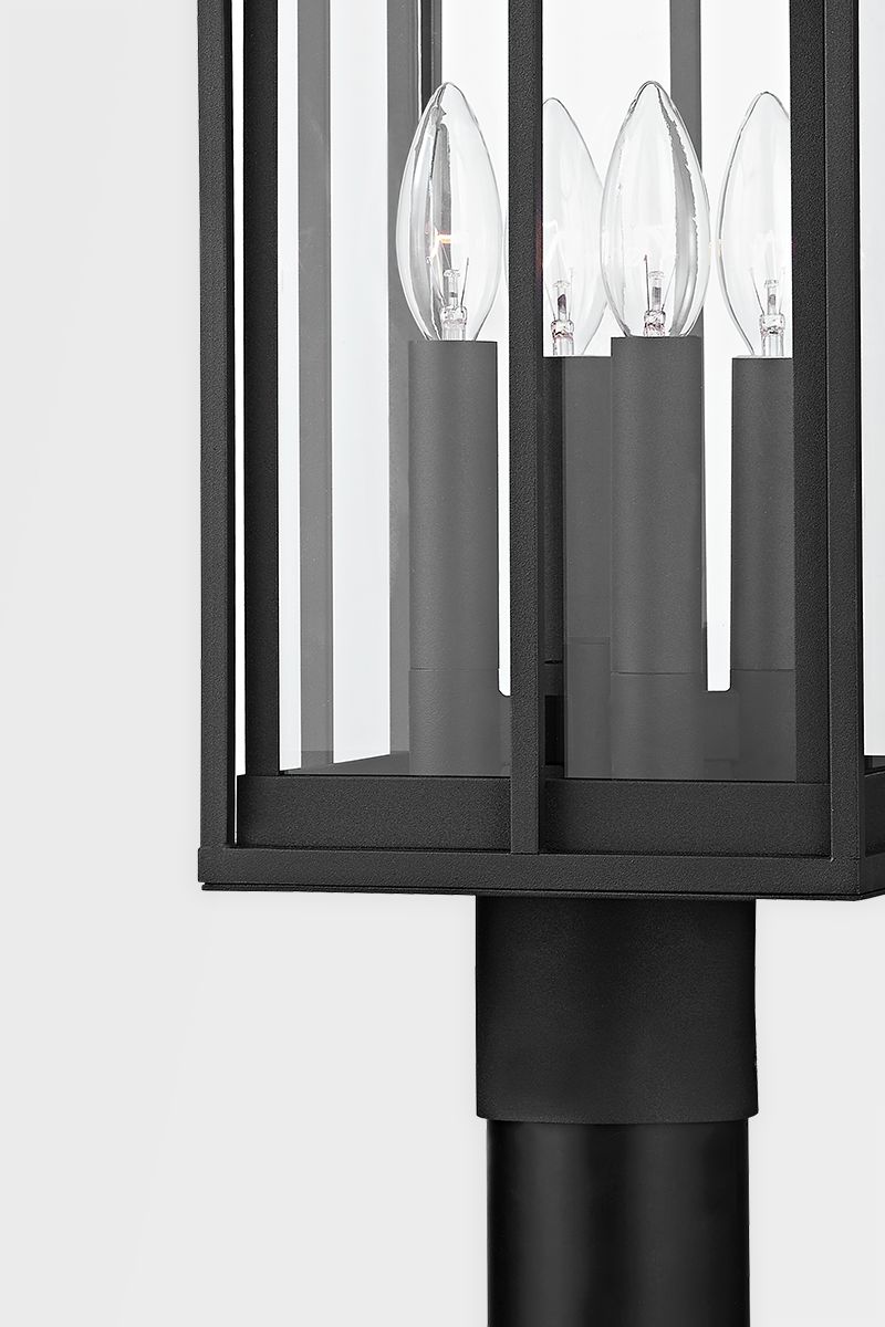 Troy Lighting-Longport Outdoor Post Light - Modern Textured Black Metal Frame with Clear Glass Panes