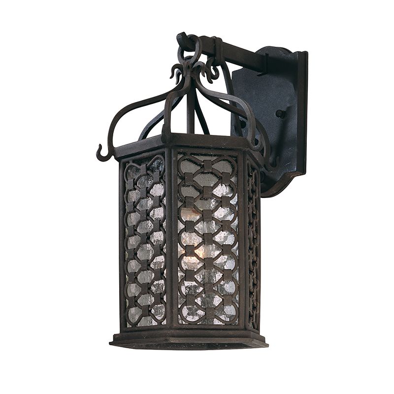 Troy Lighting Los Olivos Outdoor Wall Sconce - Hand-Forged Iron Frame with Clear Seeded Glass