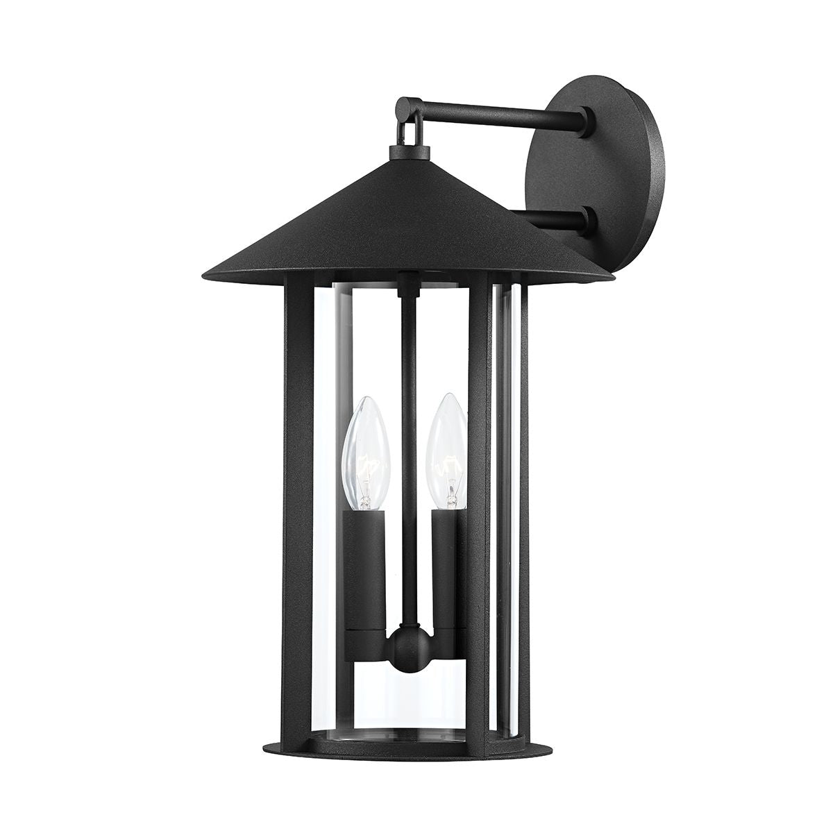 Troy Lighting Medium Long Beach Outdoor Wall Sconce with Clear Glass Cylinder and Textured Black Finish