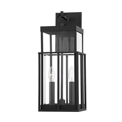 Troy Lighting Medium Longport Outdoor Wall Sconce in Textured Black Metal with Clear Glass Panes