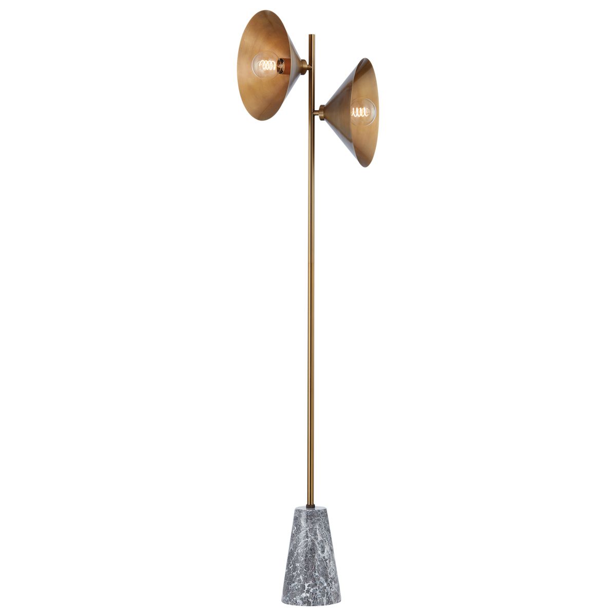 Troy Lighting Mid-Century Inspired Bash Floor Lamp with Patina Brass Finish and Honed Grey Marble Base