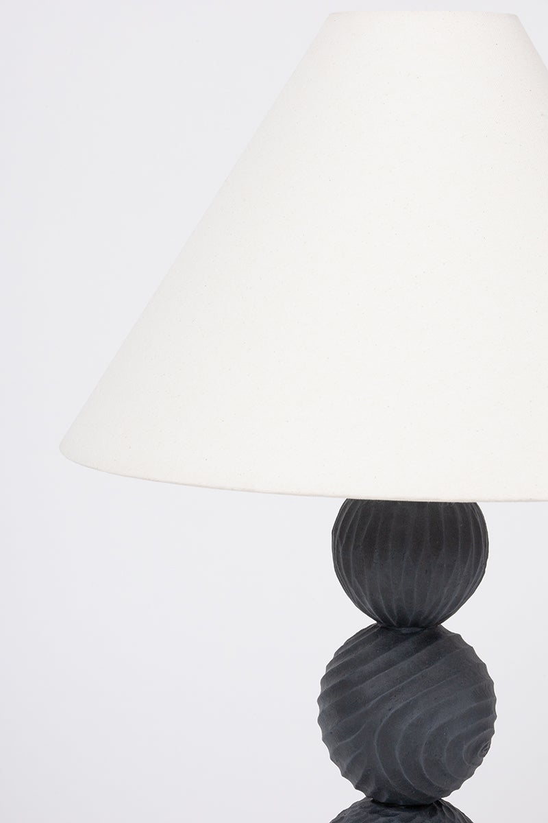 Troy Lighting-Miela Table Lamp – Black Motif Ceramic, Folk Art Design, Off-White Linen Shade, 30-Inch Height