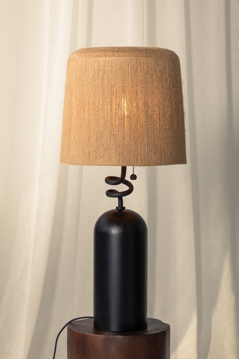 Troy Lighting Morri Table Lamp - Charred Wood Base, Artfully Twisted Neck, Natural Abaca String Shade