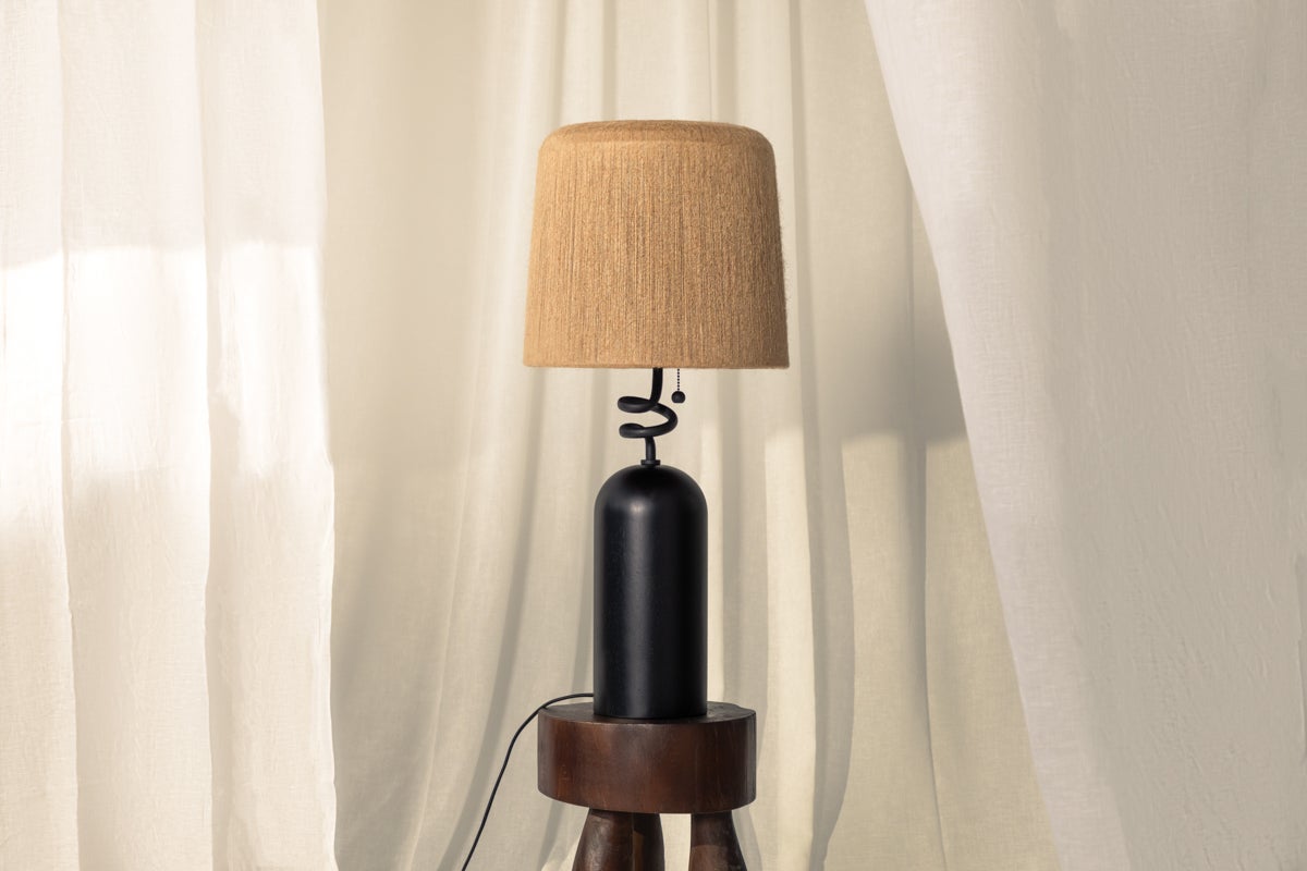 Troy Lighting Morri Table Lamp - Charred Wood Base, Artfully Twisted Neck, Natural Abaca String Shade