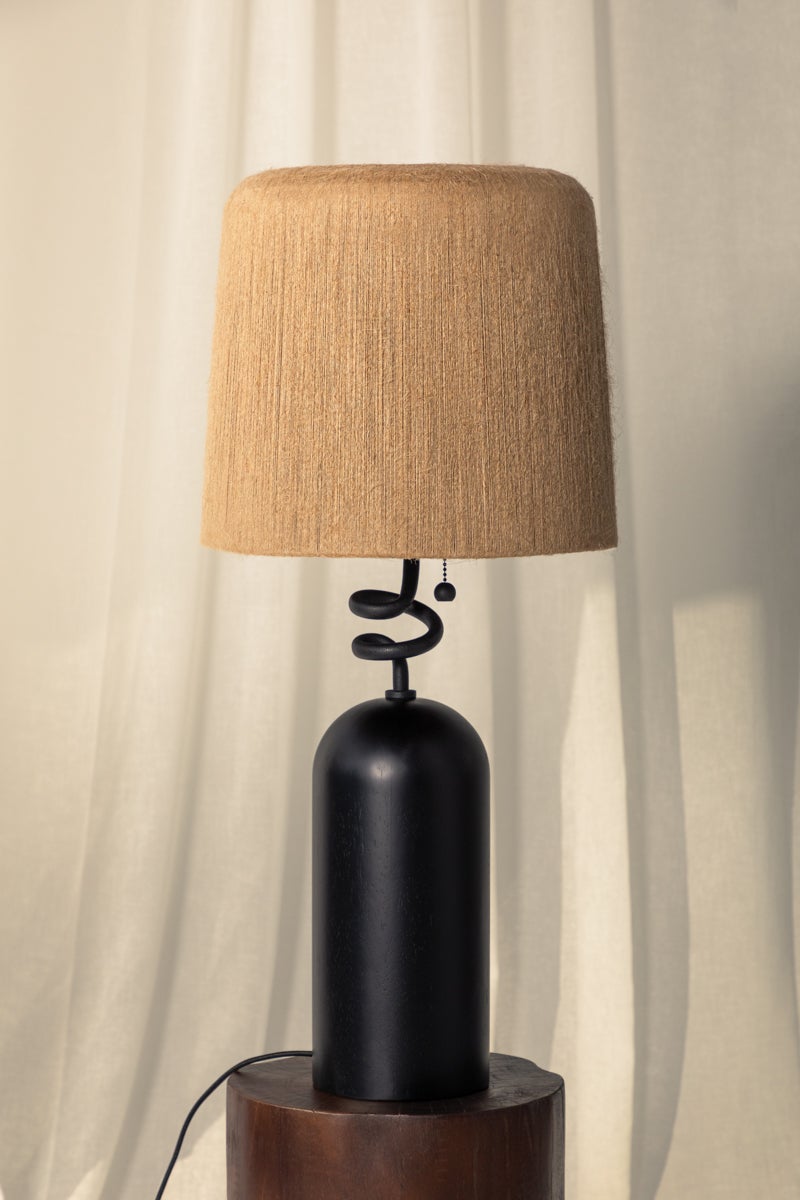 Troy Lighting Morri Table Lamp - Charred Wood Base, Artfully Twisted Neck, Natural Abaca String Shade