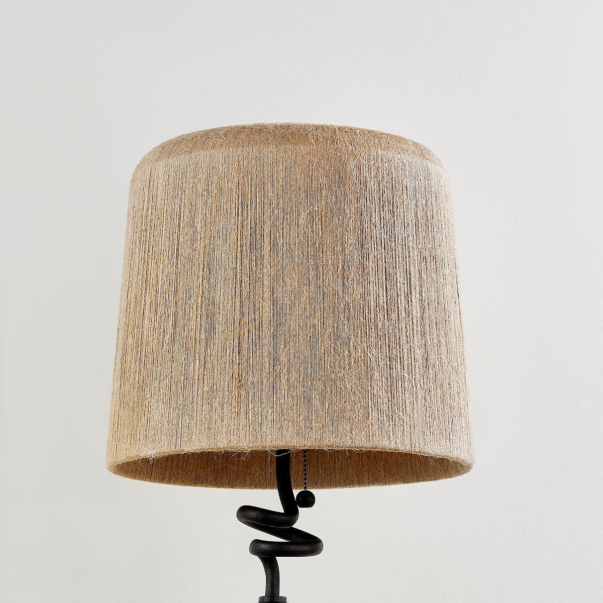 Troy Lighting Morri Table Lamp - Charred Wood Base, Artfully Twisted Neck, Natural Abaca String Shade