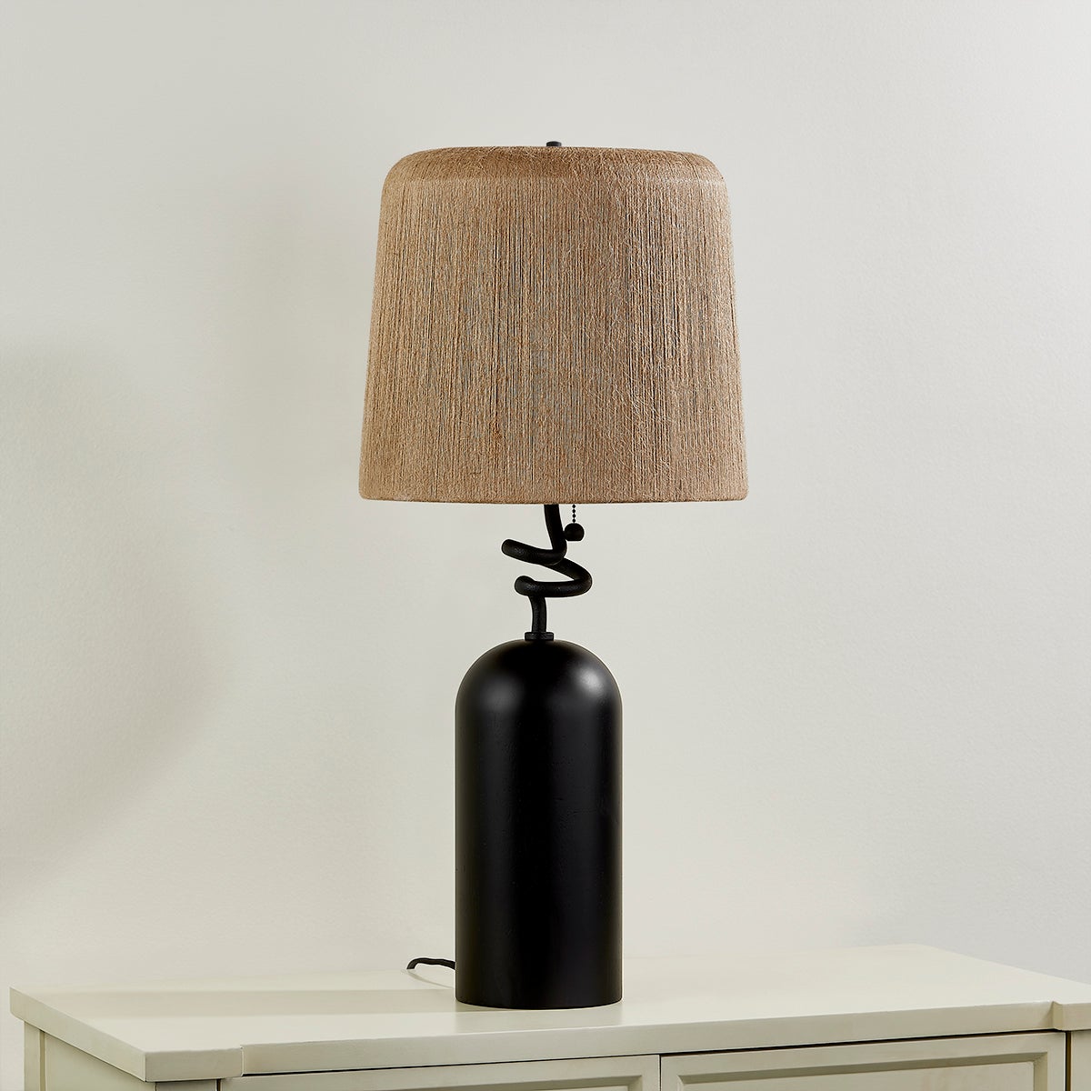 Troy Lighting Morri Table Lamp - Charred Wood Base, Artfully Twisted Neck, Natural Abaca String Shade