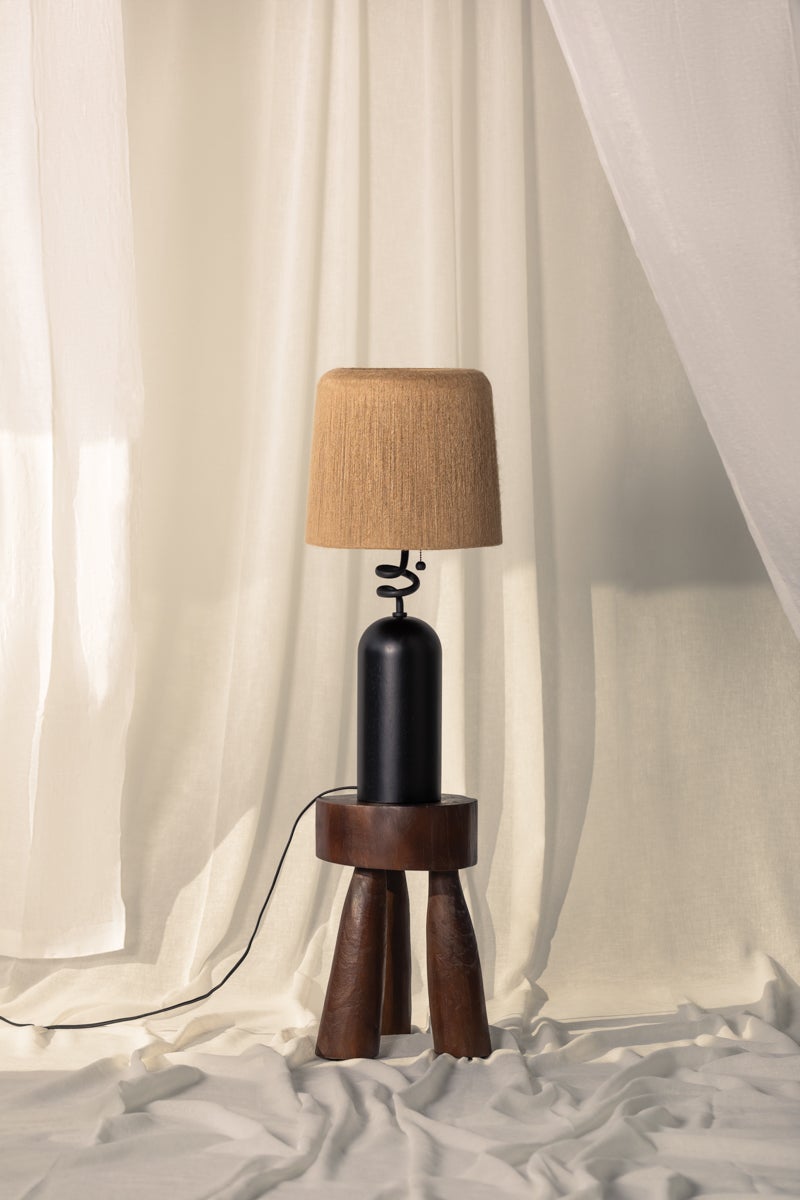 Troy Lighting Morri Table Lamp - Charred Wood Base, Artfully Twisted Neck, Natural Abaca String Shade