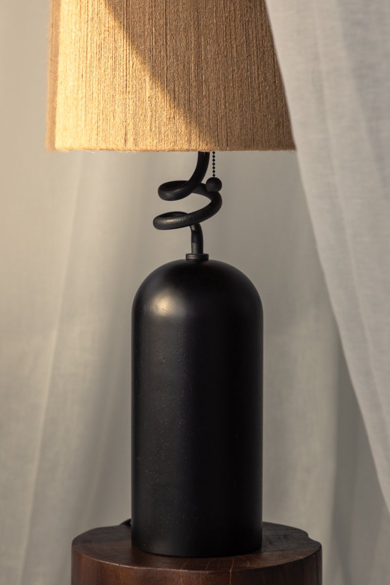 Troy Lighting Morri Table Lamp - Charred Wood Base, Artfully Twisted Neck, Natural Abaca String Shade