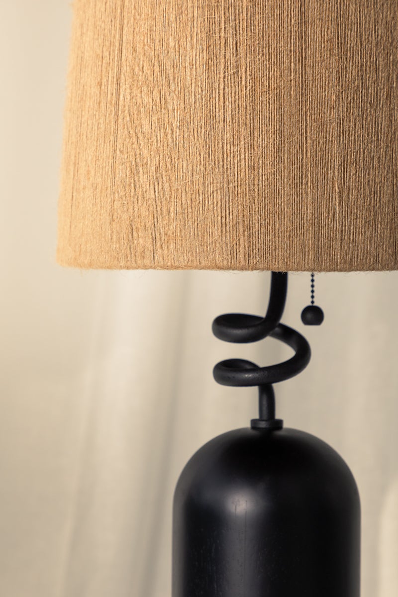 Troy Lighting Morri Table Lamp - Charred Wood Base, Artfully Twisted Neck, Natural Abaca String Shade