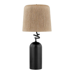 Troy Lighting Morri Table Lamp - Charred Wood Base, Artfully Twisted Neck, Natural Abaca String Shade