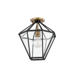 Troy Lighting Moss Semi-Flush Ceiling Light With Textured Black Metal And Wavy Clear Glass Panels