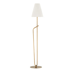 Troy Lighting Pearce Floor Lamp - Modern Vintage Design with Patina Brass Accents and Off-White Linen Shade