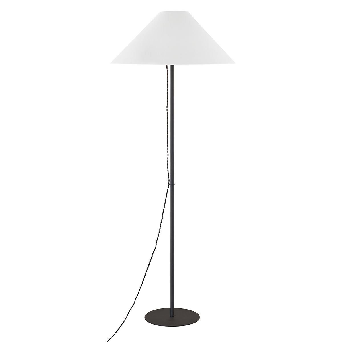 Troy Lighting Pilar Floor Lamp With Braided Cord, Textured Black Finish, Off-White Linen Shade