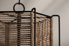 Troy Lighting Ramon Lantern - Contemporary Industrial Design with Textured Black Framework and Natural Jute Interior